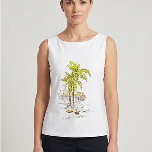 Karen Kane White Palm Tree Print Sleeveless Top